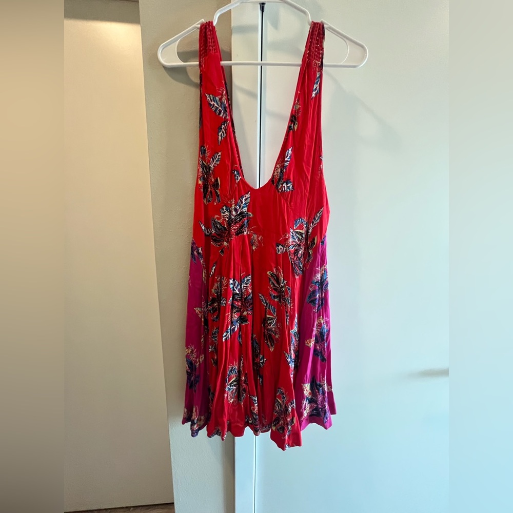 Free People, red floral mini dress, size extra small